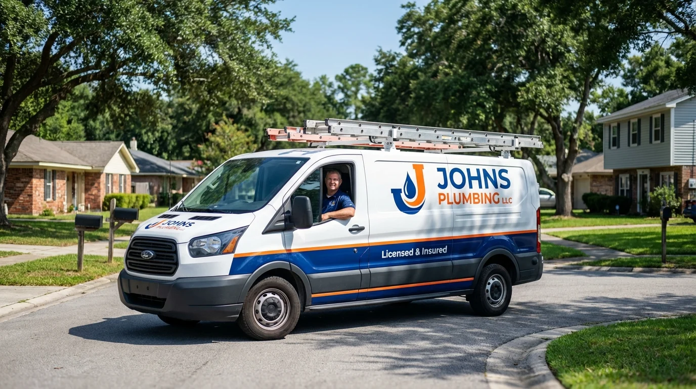 Johns Plumbing LLC service van in Boothbay, ME
