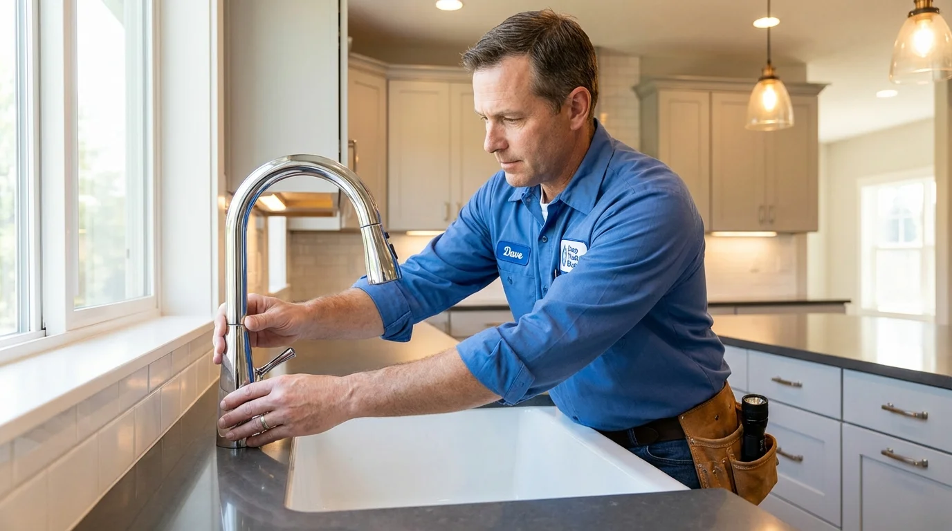 Kitchen faucet installation by Johns Plumbing LLC in Boothbay