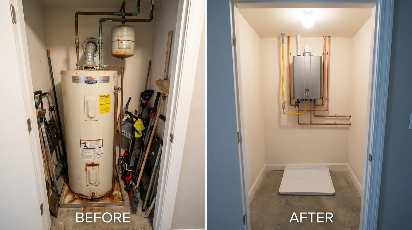 Tank water heater versus wall-mounted tankless unit comparison for Boothbay, ME homeowners